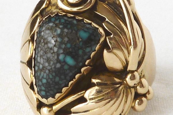 Calvin Tom Old Lander Turquoise and gold Ring